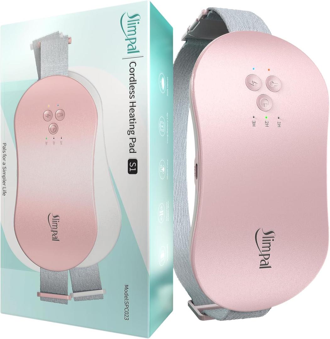 Slimpal Portable Heating Pad for Period Cramps, FSA HSA Eligible, Cordless Heat Pad for Menstrual Cramps Relief, 3 Timer Auto Off Setting, Electric Heating Belt Gifts for Her Women Girl Wife, Pink