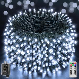 1000 LED 328 FT Outdoor String Lights with Remote and Timer, Dimmable with 8 Modes, Waterproof, Cool White Fairy Lights for Christmas Tree & Holiday Decor, Cool White