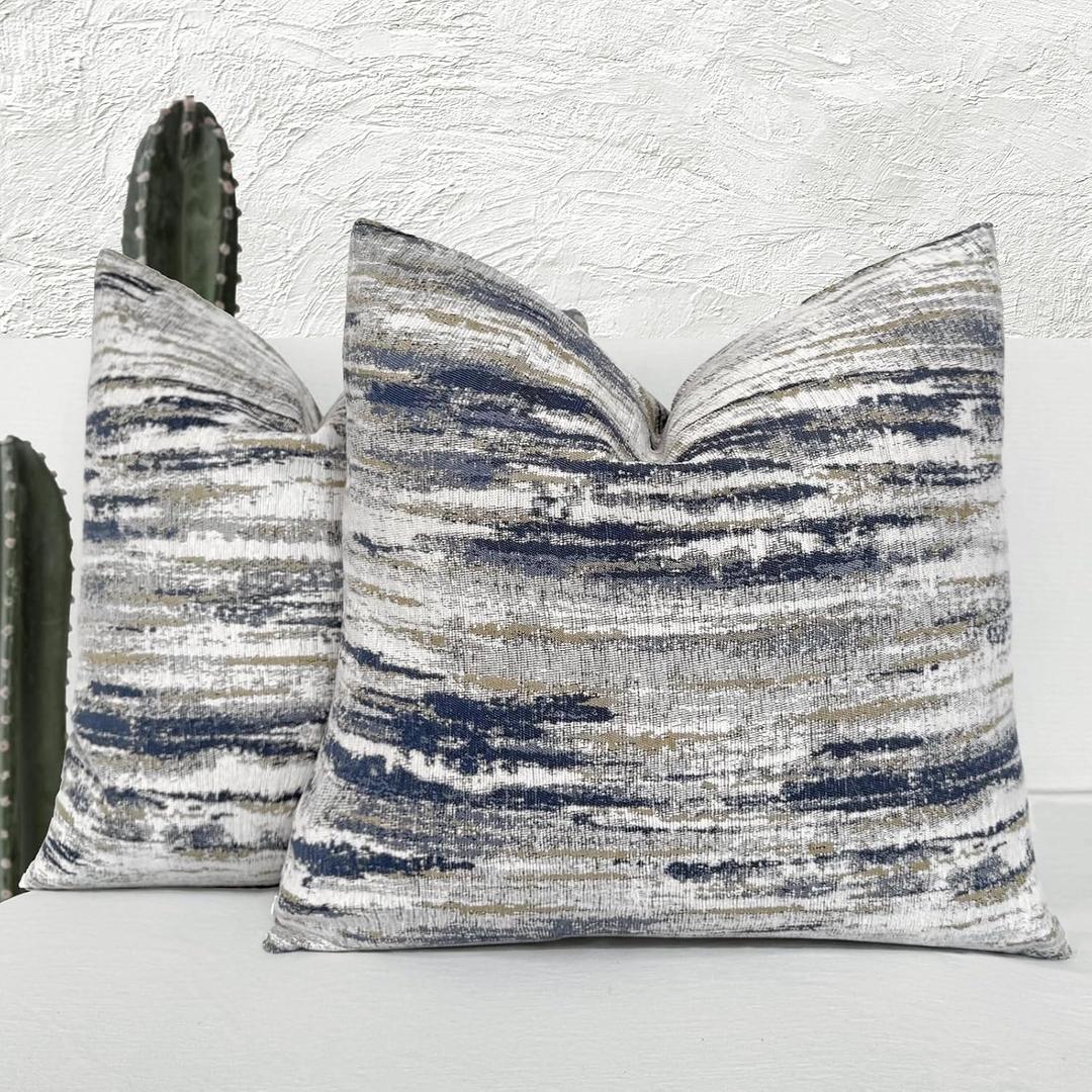 Decorative Throw Pillow Covers 18x18 Inch Set of 2, Navy Blue - Chenille for Couch and Living Room