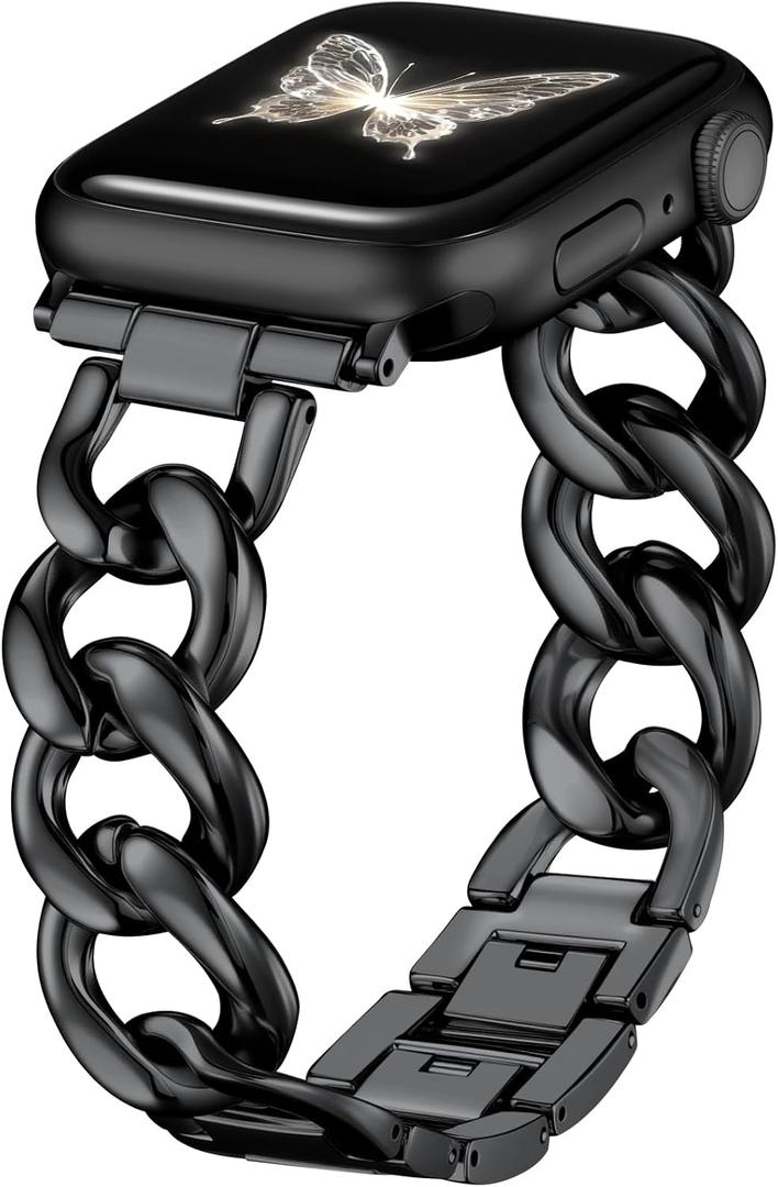 DaQin Black Band Compatible with Apple Watch Bands for Women 40mm 38mm 41mm 42mm 44mm 45mm 46mm, Metal Chain Link Steel Replacement Accessories Bracelet for iWatch Bands Series 11 10 9 8 7 6 5 4 3 2 1