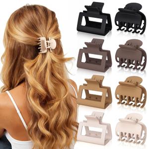8 Pcs Medium Hair Clips for Women Girls - 2 Styles Rectangle and Double Row Teeth Small Claw Clips for Thin Fine Thick Hair, Matte Non-slip Strong Hold Jaw Clips Hair Accessories, Brown