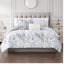 Modern Threads 5-Piece Printed Comforter Set, Giverny King in White Grey Blue – Soft Comforter, 2 Pillow Shams, and Decorative Pillows