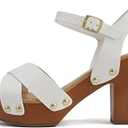 Soda MIGUEL ~ Women Crisscross Band Fashion Chunky Platform Block Mid Heel Sandal with Ankle Strap and Stud Size 8