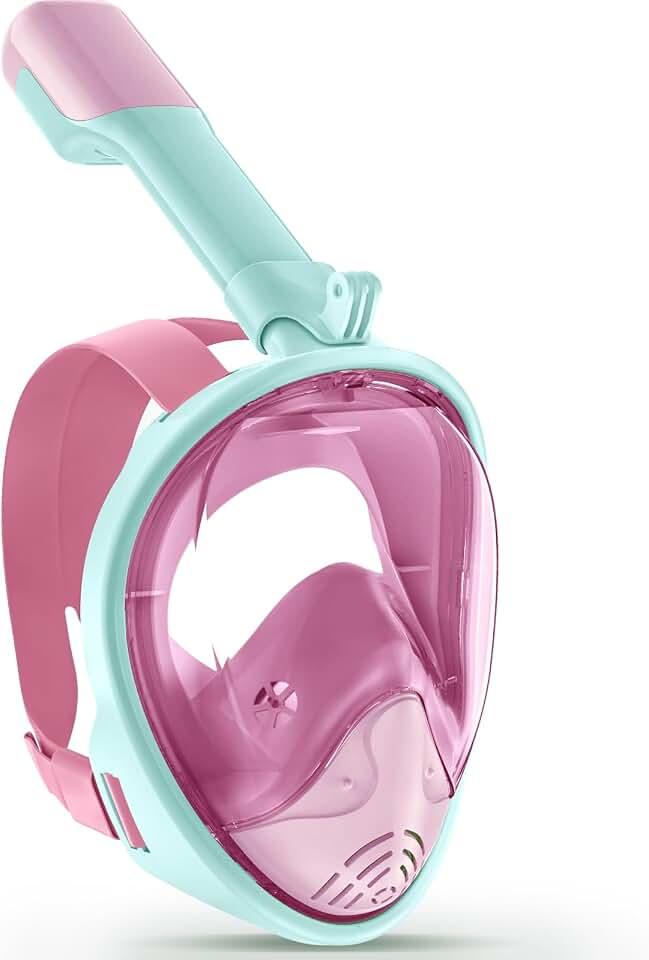 Greatever Full Face Snorkel Mask, Snorkeling Gear for Kids with Latest Dry Top Breathing System and Detachable Camera Mount, Foldable Snorkel Mask Kids, Snorkels Anti-Fog & Anti-Leak