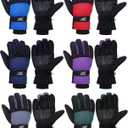Bencailor 6 Pairs Kids Winter Snow Gloves Waterproof Boys Ski Mittens Windproof Warm Snow Gloves for Girls (10-15 Years, Red, Green, Blue, Purple, Gray, Dark Blue)