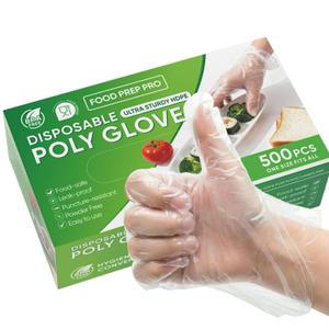 500 Count Disposable Food Service Gloves Plastic Gloves For Food Handling, Clear Poly Plastic Glove For Kitchen Serving,  Lightweight Disposable Kitchen Glove, One Size Fits Most