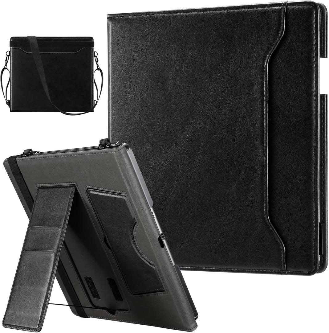 E NET-CASE Case for Kindle Scribe 10.2 inch(2024/2022 Release),Premium PU Leather with Card Slot and Pen Holder adn and Auto Sleep/Wake,Shoulder Strap Cover for 10.2" Kindle (Black)