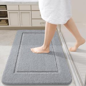 LOCHAS Bathroom Rugs, 24" x 36" Bath Rug, Non Slip Washable Bath Mat Soft Thick Absorbent Quick Dry Microfiber Bathroom Mat, Shaggy Plush Luxury Bath Carpet for Shower, Grey