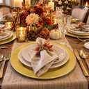 Jinei Charger Plates, 100Pcs Gold Plastic Reusable Dinner Charger Plates, 13'' Round Vintage Table Decoration, for Wedding, Party & Holiday, approx. 13 inches in diameter