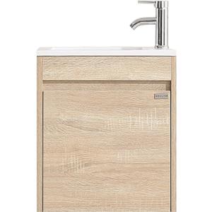 16 Inch Floating Vanity Bathroom Wall Mounted Vanity with Sink Basin & Chrome Faucet Set for Small Spaces (Brown) 16 Inch Floating Vanity Bathroom Wall Mounted Vanity with Sink Basin & Chrome Faucet Set for Small Spaces (Brown)
