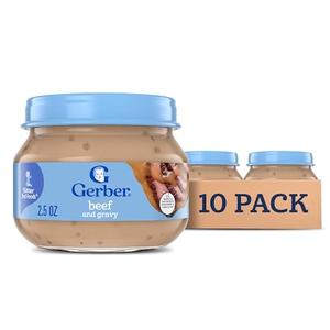 Gerber Stage 2 Baby Food, Beef and Gravy Jar, Baby Food Meat Puree, Baby Mealtime, Baby Puree Jars Glass, 10-Pack, Best Buy:28 Feb 2027