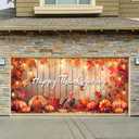 6x13ft Thanksgiving Banner for Garage Door Happy Thanksgiving Turkey Pumpkin Fall Leaves Warm Lights Family Gathering Photo Background Decor Indoor Outdoor Party Decorations