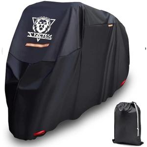 XYZCTEM Motorcycle Cover -Waterproof Outdoor Storage Bag, Made of Oxford Material, Fits up to 116" Harley Davison and All Motors (Black& Lockholes& Professional Windproof Strap)