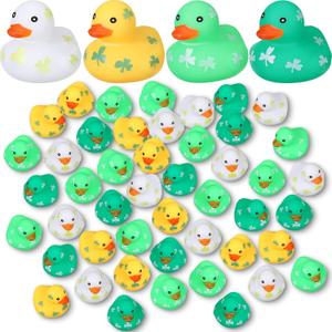 Leitee 48 Pcs St. Patrick's Day Rubber Ducks Mini Shamrock Ducks 4 Styles Holiday Rubber Baby Showers Bath Toys for St. Patrick's Day Party Favors Birthday Party Class Rewards