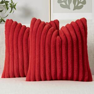 MIULEE Faux Fur Decorative Throw Pillow Covers 18x18 Inch Set of 2, Modern Spring Home Decor Soft Plush Couch Pillows Cozy Fluffy Cushion Covers for Sofa Bed Red