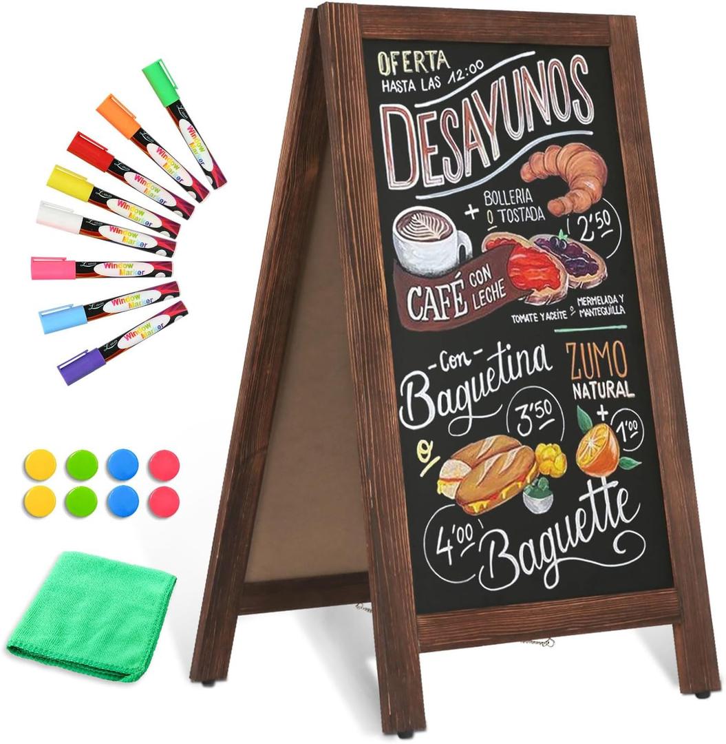 Double-Sided Magnetic 40" x 20" Brown Chalk Board Sign Board | Wooden A-Frame Sign, Sandwich Board Signs Outdoor, Chalkboard Easel, Menu Board for Restaurant, Business or Wedding