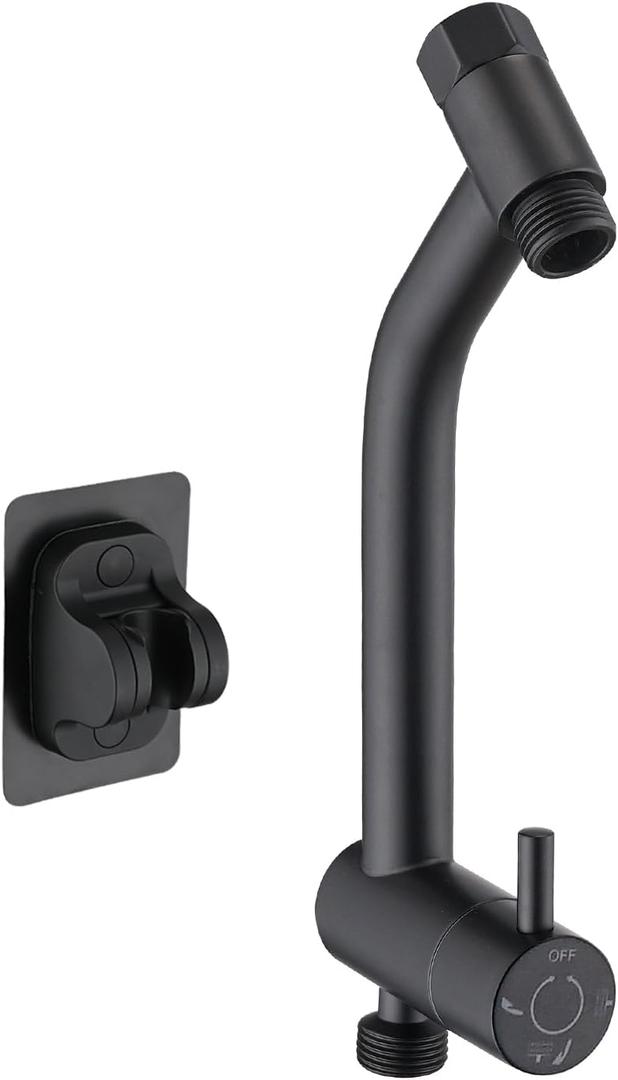 PDPBath Brass Shower Arm Diverter with Adhesive Handheld Holder for Easy Reach, Upgrade Low 3-Way Diverter with Pause Setting, G1/2 Universal Connection - Matte Black