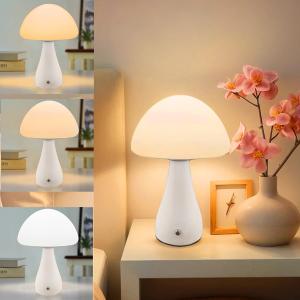 Mushroom Lamp, Dimmable Mushroom Table Light, Portable Wireless Small Lamp, Rechargeable Battery Night Light, Stepless Dimming, Birthday Gift Night Lights (White)