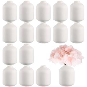 Tioncy 15 Pack White Ceramic Bud Vases Bulk Boho Small Flower Vase White Ceramic Vases for Centerpieces for Dry Flowers Pampas Grass Home Wedding Table Decor (3.9"*2.76",Stylish)