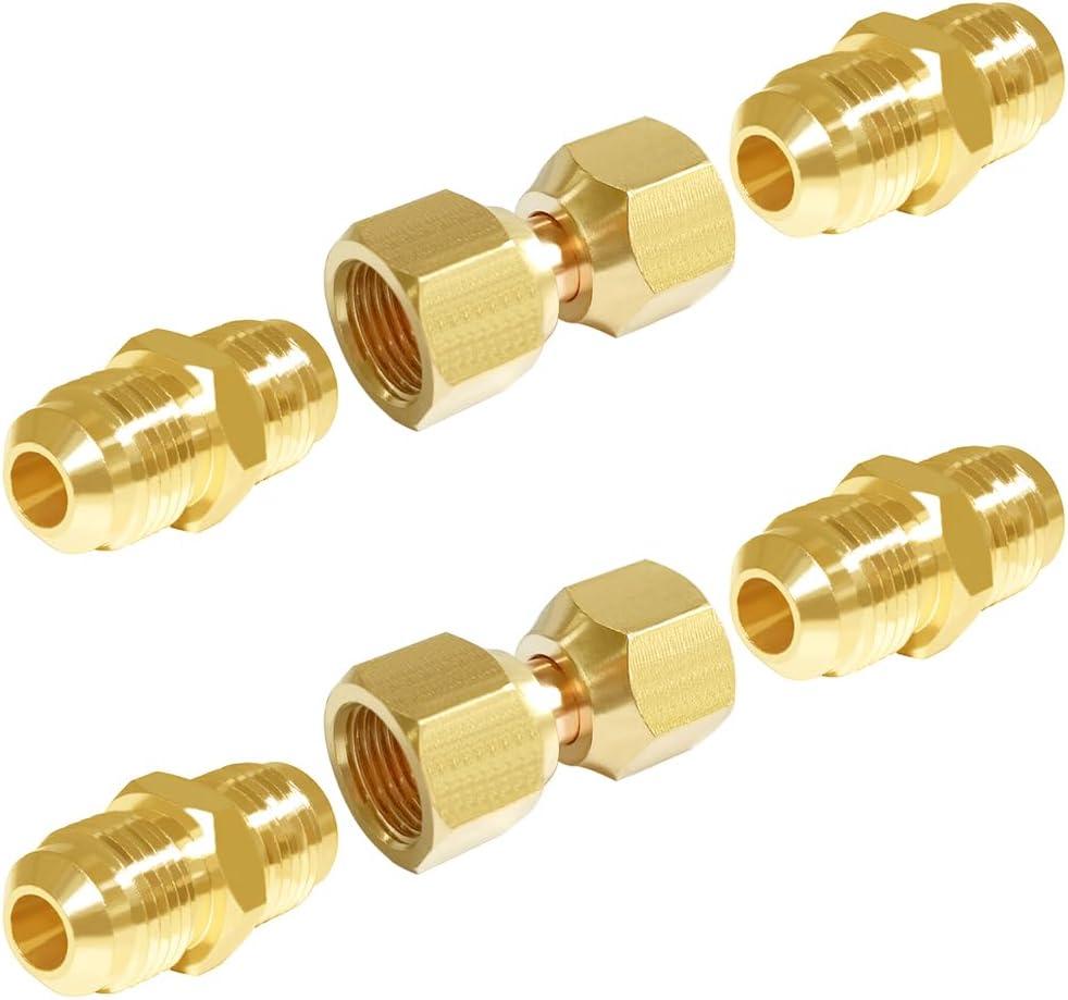 Joywayus Brass Flare Tube Fitting Coupling Gas Adapter 3/8" Flare Male and 3/8" Flare Female Swivel Nut Union Pipe Connector (Pack of 6)