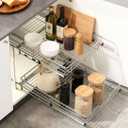 2 Tier Individual Pull Out Cabinet Organizer 15" W x 22" D, Heavy Duty Pull Out Drawers for Kitchen Cabinets, Slide Out Shelves for Base Cabinet Organization in Kitchen Bathroom Pantry