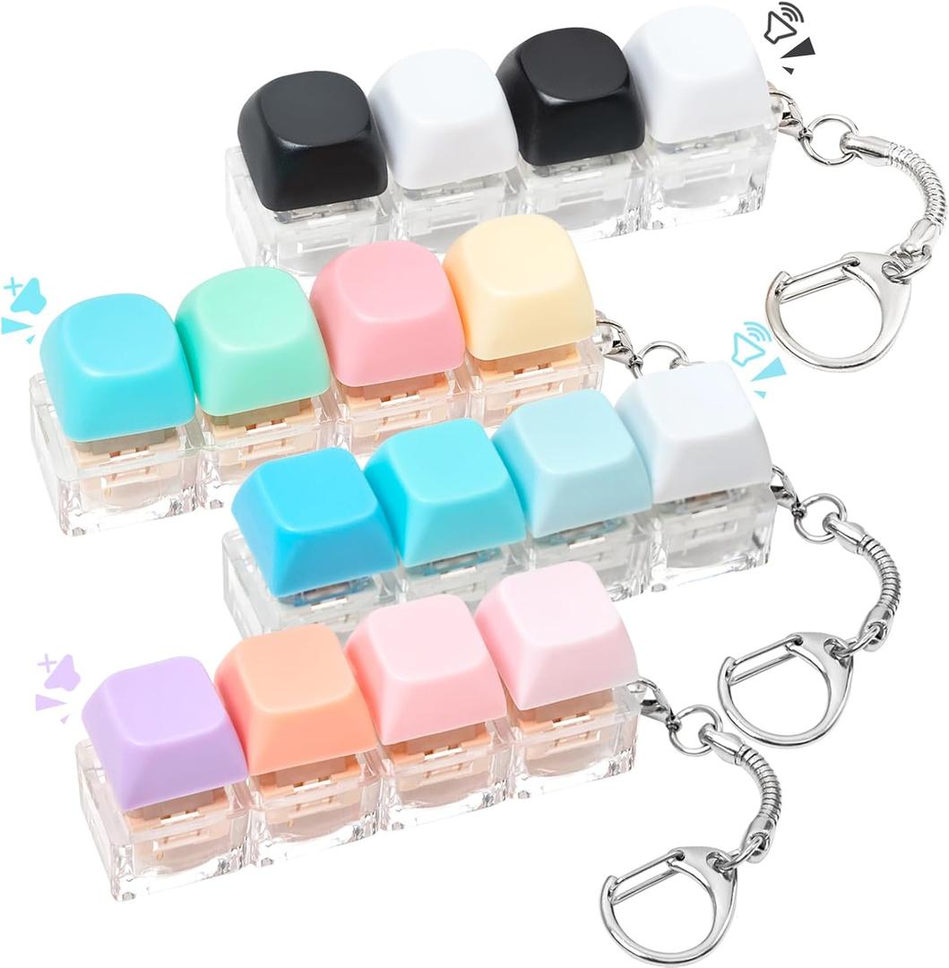 Keyboard Fidget Toy, 4 PCS Fidget Keyboard Silent Fidget Toys Clicker Fidget Keychain Fidgets for Adults Stress Relief Anxiety Sensory Fidget Toys Silent Loud Keyboard Fidget Clicker