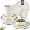 AmorArc Ceramic Dinnerware Set for 6 | Speckled Stoneware Plates and Bowls with Rustic Terracotta Underside| Scratch Resistant,Dishwasher & Microwave Safe Dishes Sets- 18pcs Beige