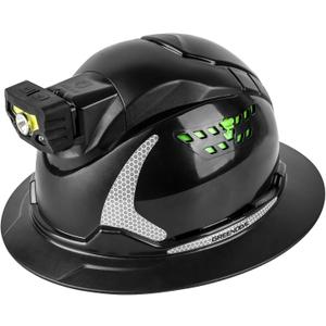 GREEN DEVIL Matrix Full Brim Hard Hat with Headlight Vented Construction Safety Helmet OSHA Approved Cascos De Construccion Work Hardhat for Men&Women (Black)