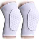 COOLOMG Basketball Knee Pad for Kids Youth Adult, Compression Anti-slip Knee Sleeve for Baseball Volleyball Football, Sports Knee Protector (1 Pair) (Large, White New)