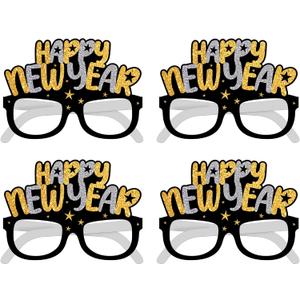 KatchOn, 2026 Glasses New Years - Pack of 4 | Happy New Year Glasses, New Years Eve Party Supplies 2026 | New Years Photo Booth Props, New Years Decorations 2026 | NYE Party Favors, NYE Decorations (Glitter Black and Gold)