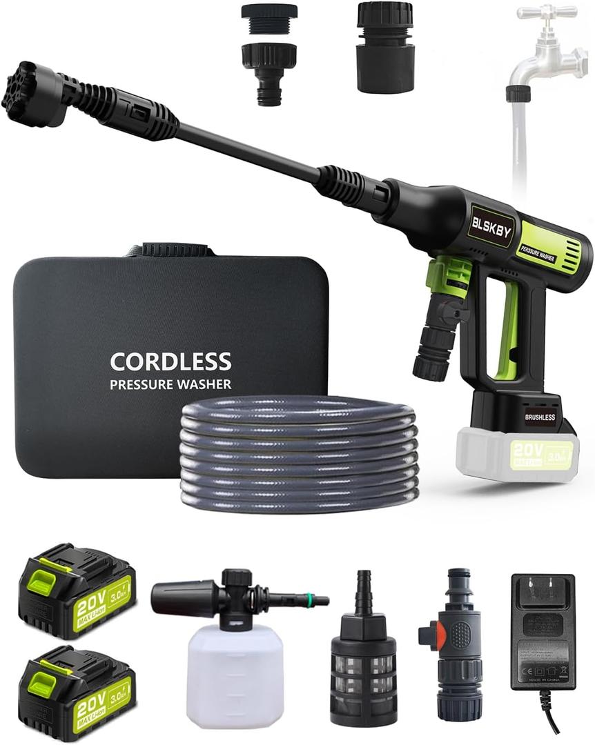 Portable Cordless Pressure Washer 2 Batteries - 1200PSI Brushless Cordless Power Washer with 6-in-1 Nozzle, Adjustable Foam Cannon LCD Touch Screen for Car Garden (Green)