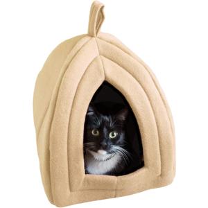Cat House - Indoor Bed with Removable Foam Cushion - Pet Tent for Puppies, Rabbits, Guinea Pigs, Hedgehogs, and Other Small Animals by PETMAKER (Tan)