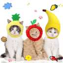 3 Pieces Christmas Cat Hats Cat Pet Costume Banana Pineapple Apple Shaped Hat Soft Adjustable Cap Breathable Headwear for Puppy Kitten Pet Birthday Theme Party Photo Prop