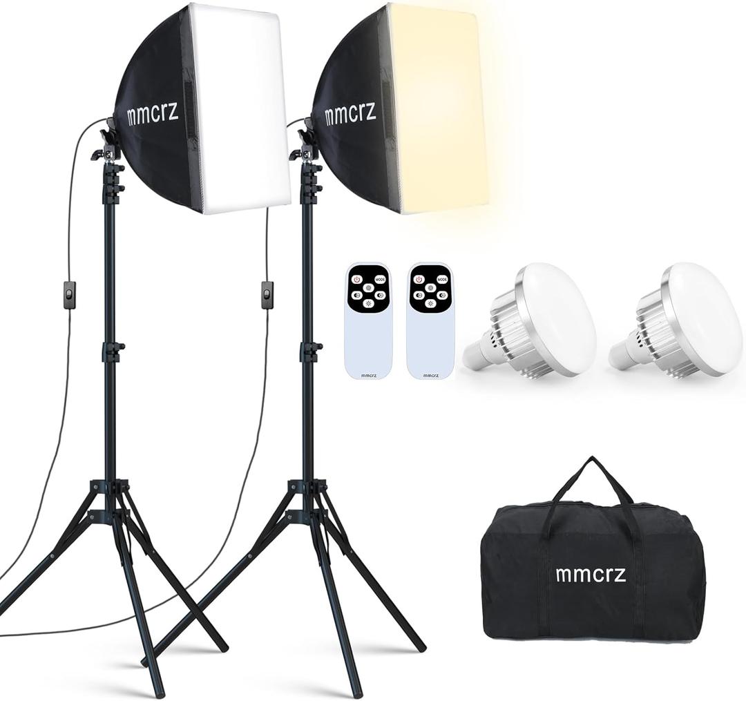 2Pack Professional Softbox Lighting Kit, 16'' x 16'' Studio Lights with 85W 2700-6500K E27 LED Bulbs, Continuous Lighting for Photography/Video Recording/Live Streaming