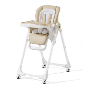 Convertible High Chairs for Babies and Toddlers, Height Adjustable Baby High Chair, High Chair with Removable Tray, Adjustable Backrest and Pedal, Portable Baby Dinning Chair with Lockable Wheels (Cream-White Leg)