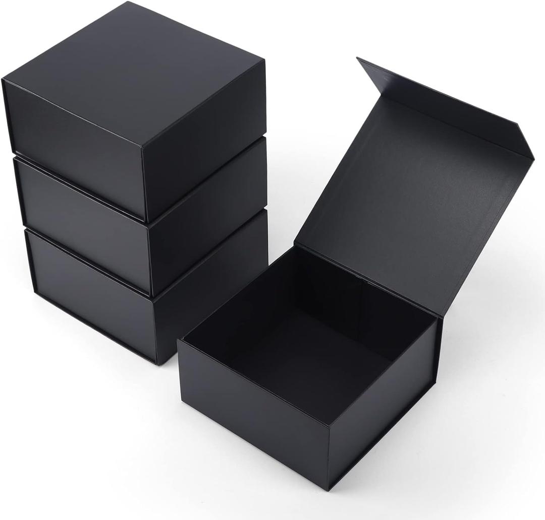 4 Pack 8x8x4 Inches Gift Boxes with Magnetic Closure Lids, Black Magnetic Box for Wedding, Groomsmen Bridesmaid Proposal, Birthdays, Mother's Day (Black(8x8x4 inch))