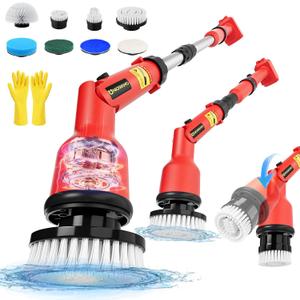Uniqwamo Electric Spin Scrubber Compatible for Milwaukee 18V Battery(Battery NOT Included), 1000 RPM Battery Powered Scrubber with Adjustable Extension Arm & 8 Brushes & Gloves for Tub/Tile/Floor