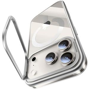 Peerock Lens Stand for iPhone 17 Pro Case (with Camera Control Button) Compatible with MagSafe, Military-Grade Drop Protection Magnetic Phone Case for iPhone 17 Pro Clear Cover, Silver
