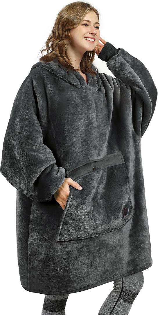 Catalonia Oversized Blanket Hoodie Sweatshirt, Wearable Sherpa Lounging Pullover for Adults Women Men (Grey)
