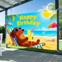 BlissYard Happy Birthday Banner 71x43 inch Dachshund Dog Beach Decration Vacation Party Summer Dog Themed Birthday Banner Celebrations Backdrop Photography Background Photo Booth Prop Wall Decor