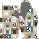 Fun Dog French Bulldog Oven Mitts And Pot Holders Sets, 4pcs Silicone Non-Slip Kitchen Mitts Potholders Heat Resistant Bbq Gloves Hot Pads For Cooking Grilling Baking Microwave Chef Gifts Decor (6)