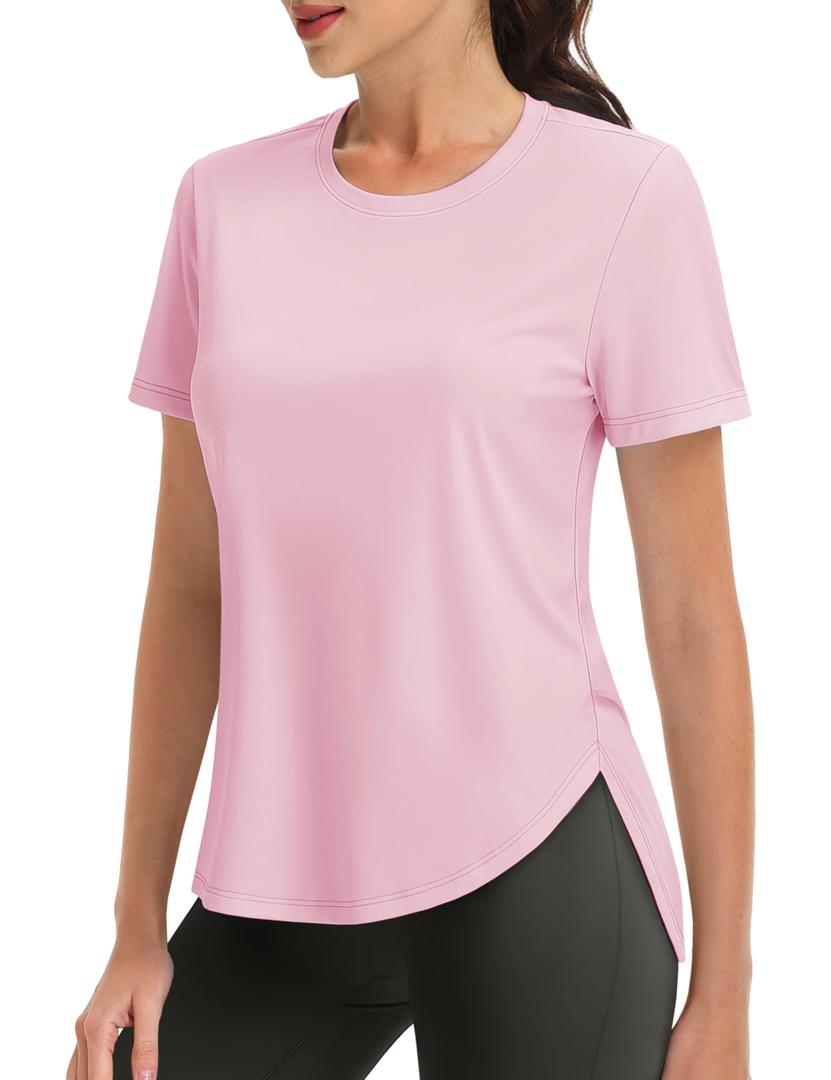 MAGCOMSEN Women Workout Tops Short Sleeve UPF 50+ Sun UV Shirt Quick Dry (Pink, XL)