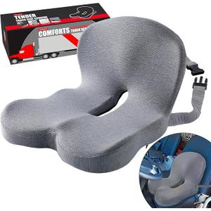 Seat Cushion for Truck Driver, Memory Foam Truck Seat Cushion with Adjustable Strap Ergonomic Back Support & Sciatica Relief for Long Drives, Semi Truck Accessories
