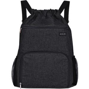 Drawstring Backpack with Wet Pocket & Shoe Compartment, Water-Resistant Sports Gym Swim String Bag for Women Men(Black)