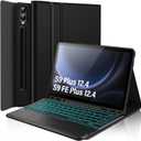 Touchpad Keyboard Case for Samsung Galaxy Tab S10+ Plus 2024/Galaxy Tab S9 FE+ Plus/Galaxy Tab S9+ Plus 12.4 Inch 2023, 7 Colors Backlight Wireless Keyboard PU Folio Stand Cover Case