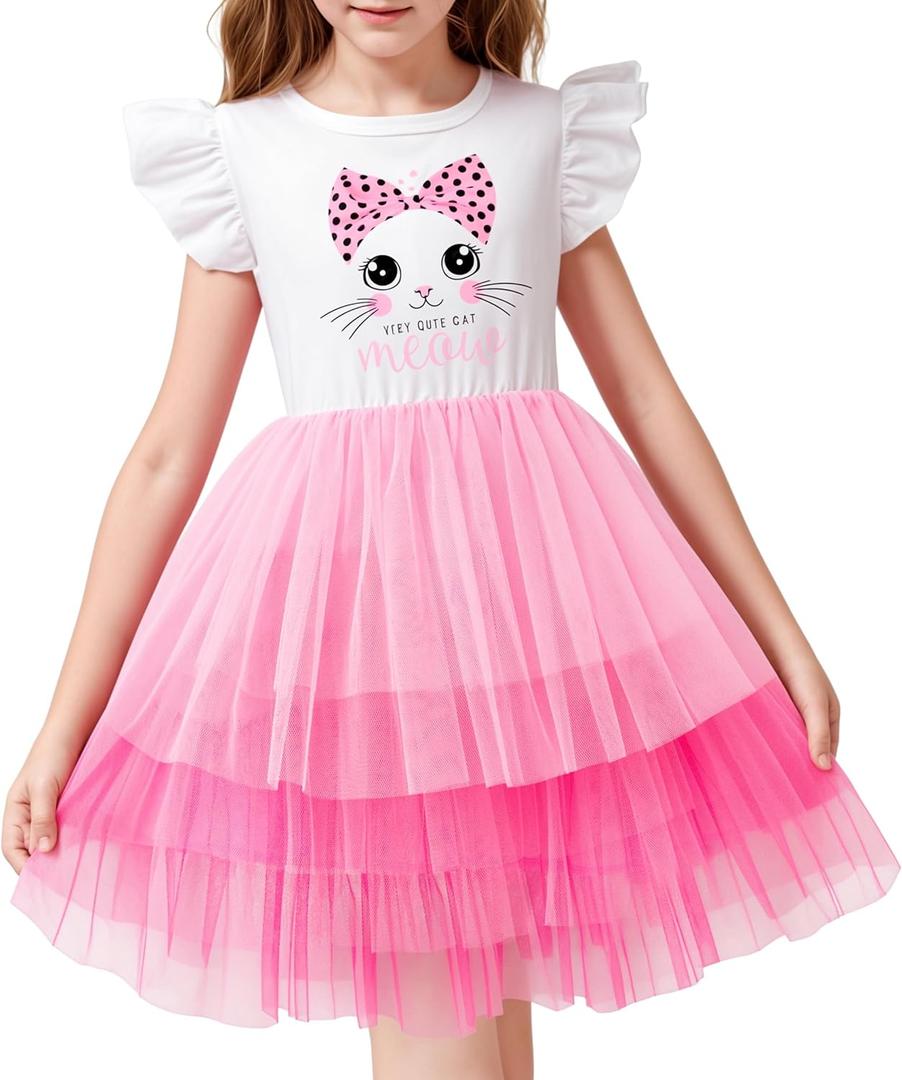 LQSZ Girls Tulle Dresses Princess Flutter Sleeve Tutu Dress for Toddler Girl 3-12 Years (4-5T)