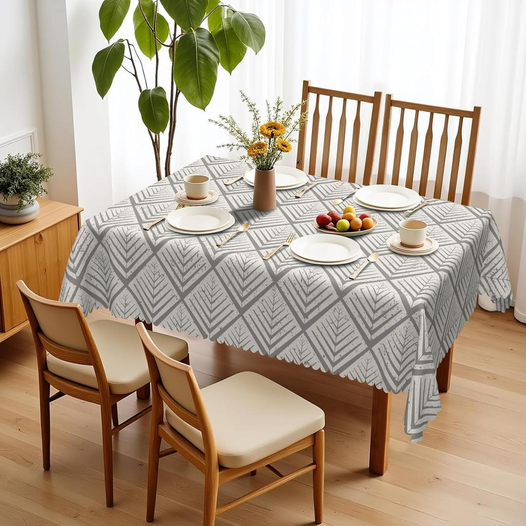 60 x 84 Inch Grey Modern Geometric Tablecloth Rectangle, Farmhouse Style Polyester Table Cloth, SpillProof Wipeable Reusable Cloth Tablecloth for Kitchen Dining Picnic Camping Outdoor