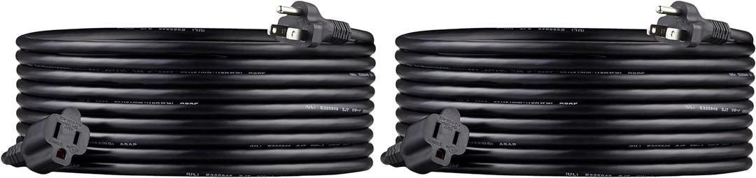 Amazon Basics Extension Cord, 13 Amps, 125V, 20 Foot, Black - Pack of 2