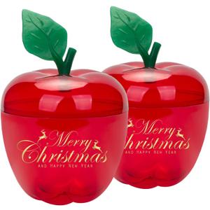 HANZE Large Red Apple-Shaped Decorative Containers - 2 Pack Plastic Storage Jars for Home Decor, Holiday Party Ornaments, and Festive Gift Packaging - Red Reusable Fruit-Inspired Accent Pieces
