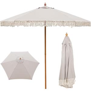9 FT Patio Umbrella with Fringe,Fringe Portable Beach Umbrella,Heavy-Duty Metal Frame,6 Ribs with Ventilated Canopy,UV Protection & Waterproof, Suitable for Garden,Deck,Pool,Patio Table